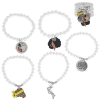 5-PIECE BLACK QUEEN ROYAL CROWN STACKABLE LAYERING STRETCH MULTI CHARM BEADED BRACELET SET