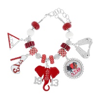 HOWARD UNIVERSITY 1913 DELTA SIGMA THETA GREEK SORORITY ENAMEL COATED CRYSTAL RHINESTONE ADJUSTABLE MULTI CHARM BRACELET IN SILV