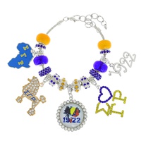 1922 SIGMA GAMMA RHO GREEK SORORITY ENAMEL COATED CRYSTAL RHINESTONE ADJUSTABLE MULTI CHARM BRACELET IN SILVER TONE METAL