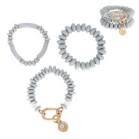 3-PIECE ASSORTED TWO TONE BEAD MIX STACKABLE LAYERED BOHEMIAN TUBE BEAD MULTI CHARM STRETCH BRACELET SET