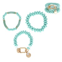 3-PIECE ASSORTED TWO TONE BEAD MIX STACKABLE LAYERED BOHEMIAN TUBE BEAD MULTI CHARM STRETCH BRACELET SET