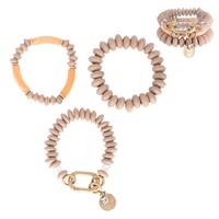 3-PIECE ASSORTED TWO TONE BEAD MIX STACKABLE LAYERED BOHEMIAN TUBE BEAD MULTI CHARM STRETCH BRACELET SET