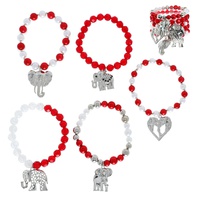 ELEPHANT BEADED CHARM STRETCH BRACELET SET
