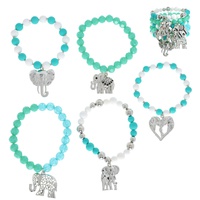 ELEPHANT BEADED CHARM STRETCH BRACELET SET