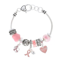 BREAST CANCER PINK RIBBON MULTI CHARM BRACELET