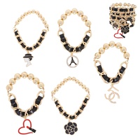 5 PACK WOVEN MULTI CHARM CHAIN LINK BRACELET SET