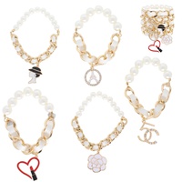 5 PACK WOVEN MULTI CHARM CHAIN LINK BRACELET SET