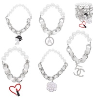 5 PACK WOVEN MULTI CHARM CHAIN LINK BRACELET SET