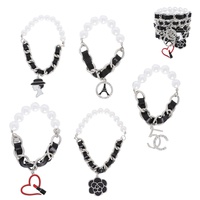5 PACK WOVEN MULTI CHARM CHAIN LINK BRACELET SET