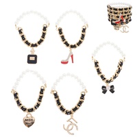 5 PACK WOVEN MULTI CHARM CHAIN LINK BRACELET SET