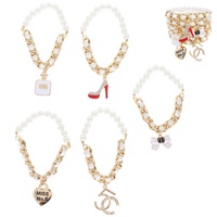 5 PACK WOVEN MULTI CHARM CHAIN LINK BRACELET SET