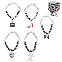 5 PACK WOVEN MULTI CHARM CHAIN LINK BRACELET SET