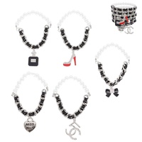5 PACK WOVEN MULTI CHARM CHAIN LINK BRACELET SET