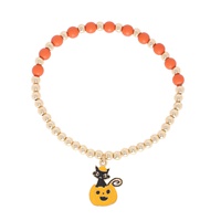 CAT JACK O'LANTERN BEADED HALLOWEEN CHARM BRACELET