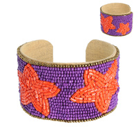 GAME DAY BEADED STAR PATTERN SNAP CUFF BRACELET