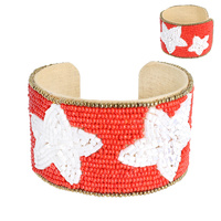 GAME DAY BEADED STAR PATTERN SNAP CUFF BRACELET