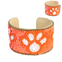 GAME DAY BEADED PAW PATTERN SNAP CUFF BRACELET
