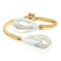 DOUBLE TEARDROP PEARL METAL CUFF HINGE BRACELET