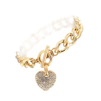 VALENTINE'S DAY CHAIN LINK CRYSTAL PAVE HEART CHARM TOGGLE BRACELET