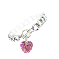 VALENTINE'S DAY CHAIN LINK CRYSTAL PAVE HEART CHARM TOGGLE BRACELET
