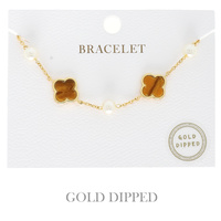 GOLD-DIPPED ENAMEL QUATREFOIL PEARL BRACELET