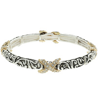 RHINESTONE FILIGREE PATTERNED STRETCH BRACELET