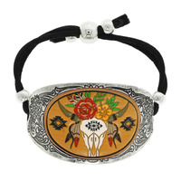WESTERN STEER HEAD TOOLED LEATHER BRACELET