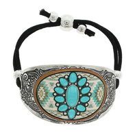 WESTERN SQUASH BLOSSOM TOOLED LEATHER BRACELET