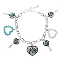 WESTERN JEWELED HEART AND KEY CHARM BRACELET