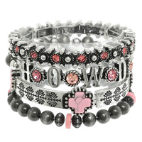 WESTERN JEWELED BEADED CROSS BRACELET SET