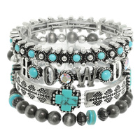 WESTERN JEWELED BEADED CROSS BRACELET SET