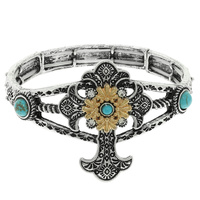WESTERN TURQUOISE AND CRYSTAL CROSS BRACELET
