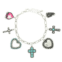 WESTERN CROSS AND HEART CHARM BRACELET