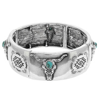WESTERN LONGHORN TURQUOISE STRETCH BRACELET