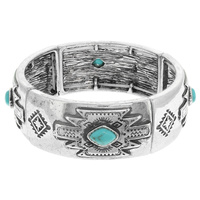 WESTERN AZTEC TURQUOISE STRETCH BRACELET