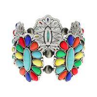 WESTERN TURQUOISE SQUASH BLOSSOM  STRETCH BRACELET