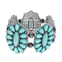 WESTERN TURQUOISE SQUASH BLOSSOM  STRETCH BRACELET