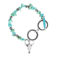 STEER SKULL WESTERN STYLE CHARM PEBBLE TURQUOISE  BEAD TOGGLE BRACELET