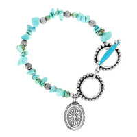 CONCHO WESTERN STYLE CHARM PEBBLE TURQUOISE  BEAD TOGGLE BRACELET