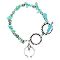 SQUASH BLOSSOM WESTERN STYLE CHARM PEBBLE TURQUOISE  BEAD TOGGLE BRACELET