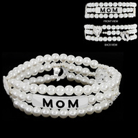 MOTHERS DAY MOM THREE LAYERED PEARL STRETCH BRACELET