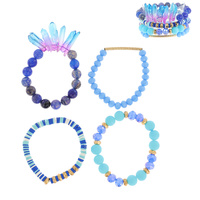 4-PIECE SET-QUARTZ CRYSTAL SEMI STONE STACKABLE HEALING ENERGY DIFFUSER BEADED BRACELETS