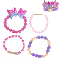 4-PIECE SET-QUARTZ CRYSTAL SEMI STONE STACKABLE HEALING ENERGY DIFFUSER BEADED BRACELETS