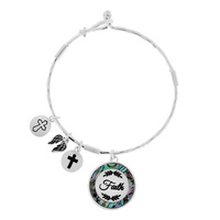 RELIGIOUS "FAITH" ABALONE SHELL PENDANT WIRE BANGLE BRACELET