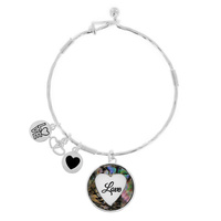 "LOVE" ABALONE SHELL PENDANT WIRE BANGLE BRACELET