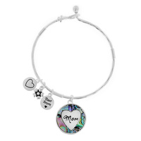 "BEST MOM" ABALONE SHELL PENDANT WIRE BANGLE BRACELET