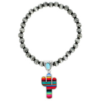 WESTERN SUNFLOWER SERAPE CACTUS CHARM NAVAJO PEARL STRETCH BRACELET