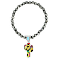 WESTERN SUNFLOWER SERAPE CACTUS CHARM NAVAJO PEARL STRETCH BRACELET