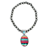 WESTERN SUNFLOWER SERAPE OVAL CHARM NAVAJO PEARL STRETCH BRACELET