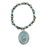 WESTERN CONCHO WITH SYNTHETIC TURQUOISE STONE NAVAJO PEARL STRETCH BRACELET